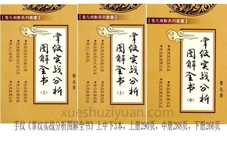 鲁凡手纹《掌纹实战分析图解全书》上中下3本，上册290页，中册288页，下册266页插图